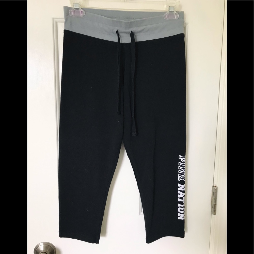 🆕🔥PINK REALLY CUTE CROP PANTS&PINK DOWN SIDE OF LEG&BLACK/WHITE/GRAY BAND!!
